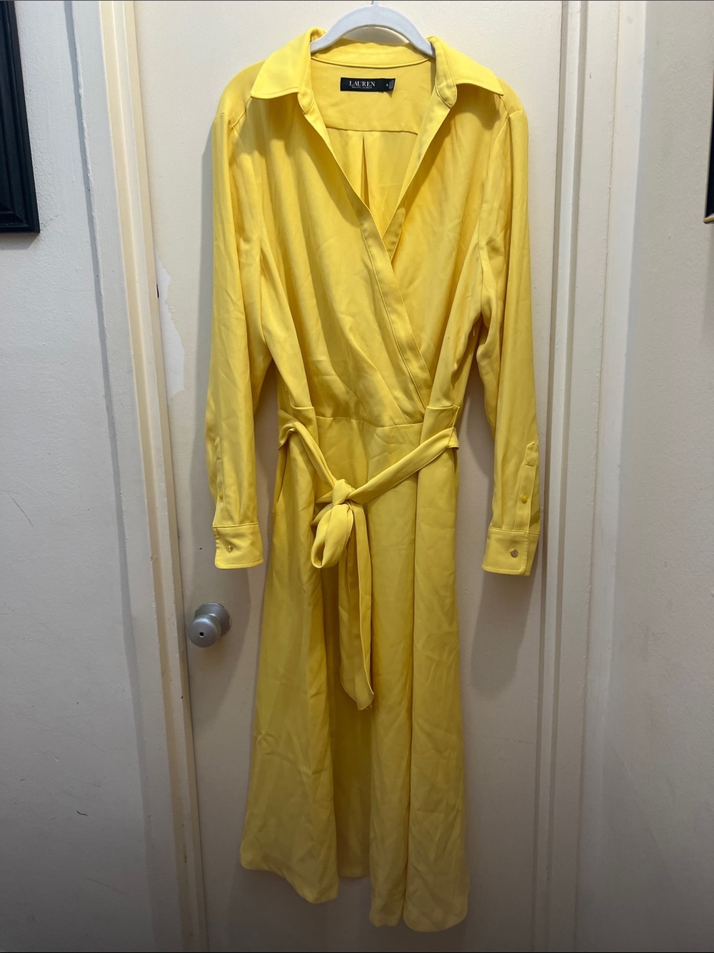 Lauren Ralph Lauren Yellow Long-Sleeve Wrap Shirt Dress
